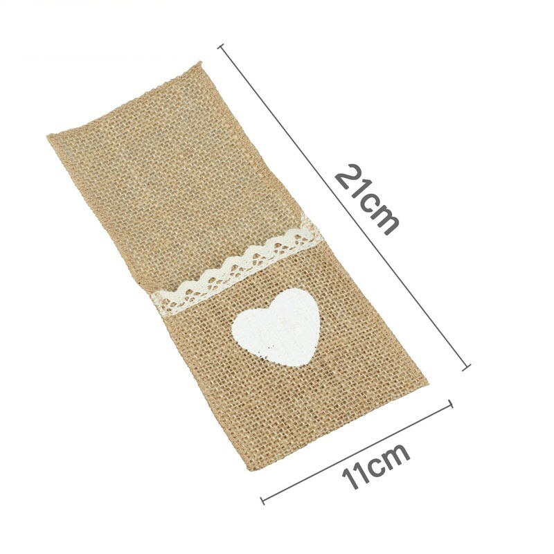 1pcs Jute Hessian Burlap Linen Lace Cutlery Holder Vintage Birthday Wedding Party Christmas Decorations Tableware Supplies 62447: C