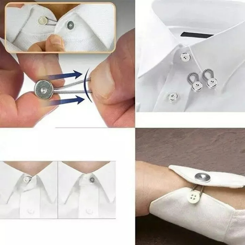 2Pcs Collar Extenders Metal Buttons Jeans Pants Waist Stretch Shirt Suit Tie Neck Expanders Flexible Lock Lengthen Buckle