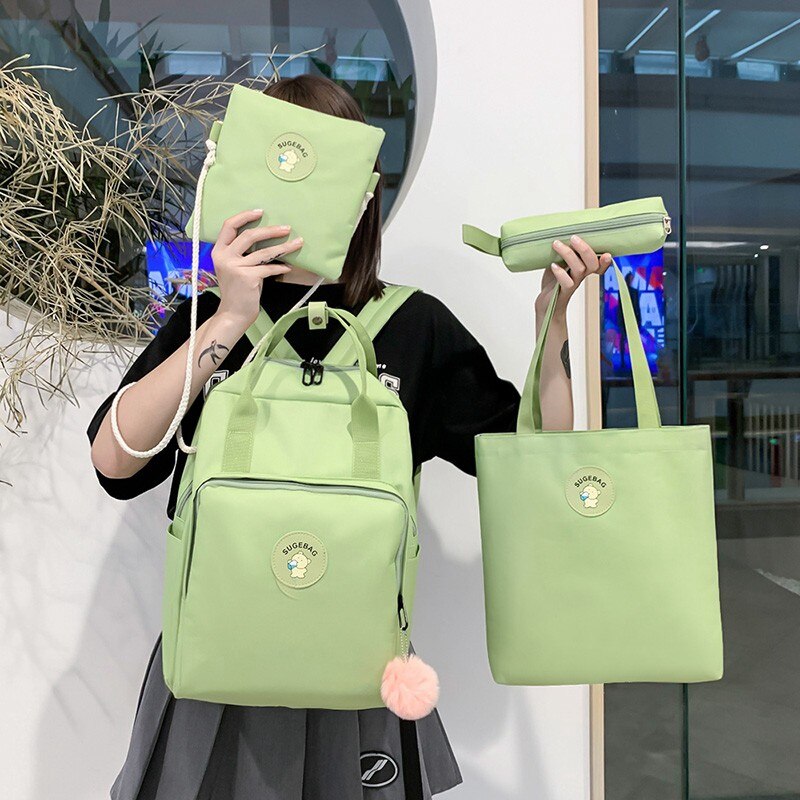 4 pçs/set moda feminina náilon mochila feminina casual à prova dwaterproof água sacos de ombro para adolescente escola saco bagpack: 4