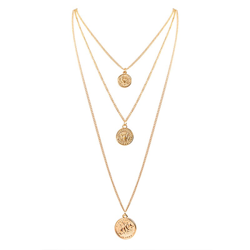 ZWC – colliers Boho Vintage pour femmes, chaîne en or, longue lune, multi-couches, pendentif, bijoux ras du cou bohème,: Gold 079