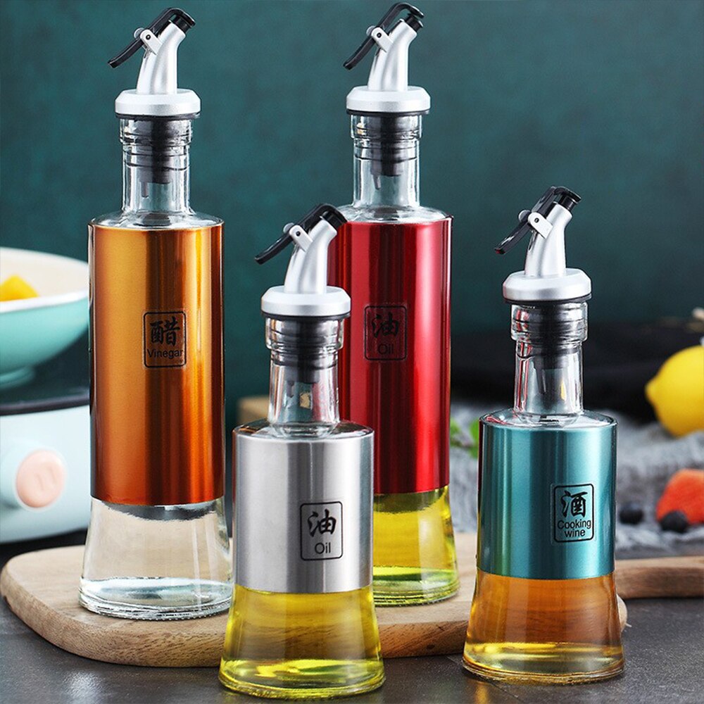 Stainless steel glass oil pot oil bottle vinegar pot kitchen oil tank pot leak-proof large soy sauce vinegar seasoning bottle