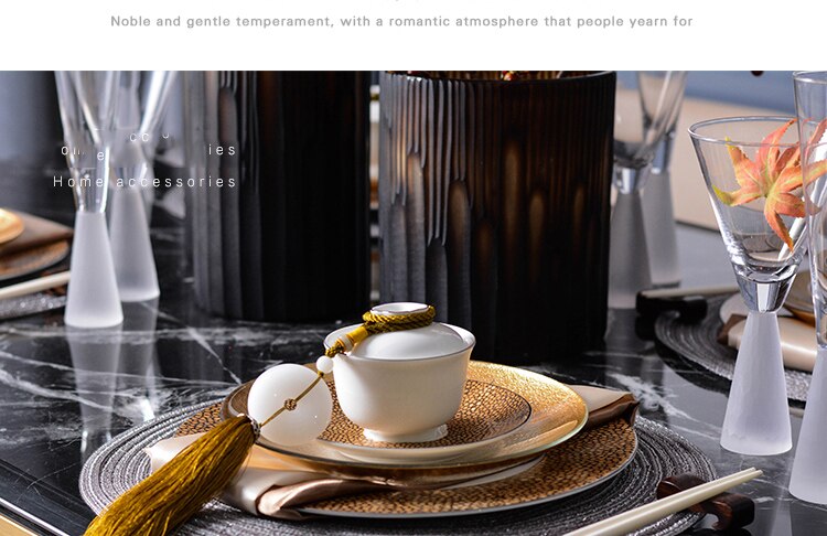 Luxury Tableware Hotel Dining Table Gold Chinese Decor Villa Western Dinner Plate Set Model Room Salad Snack Cake Plates