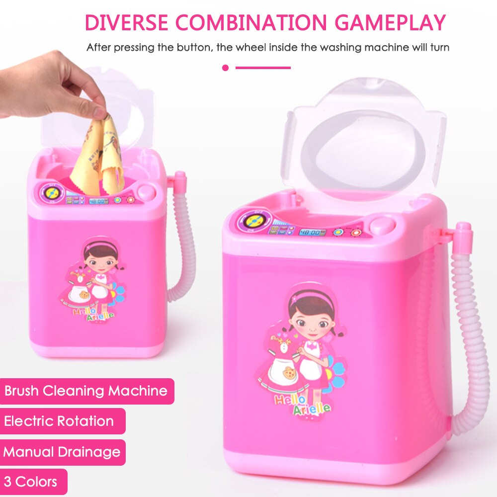 Mini Simulation fille jouer semblant électrique mignon poudre cosmétique bouffée Machine à laver pinceaux de maquillage nettoyant rondelle outil