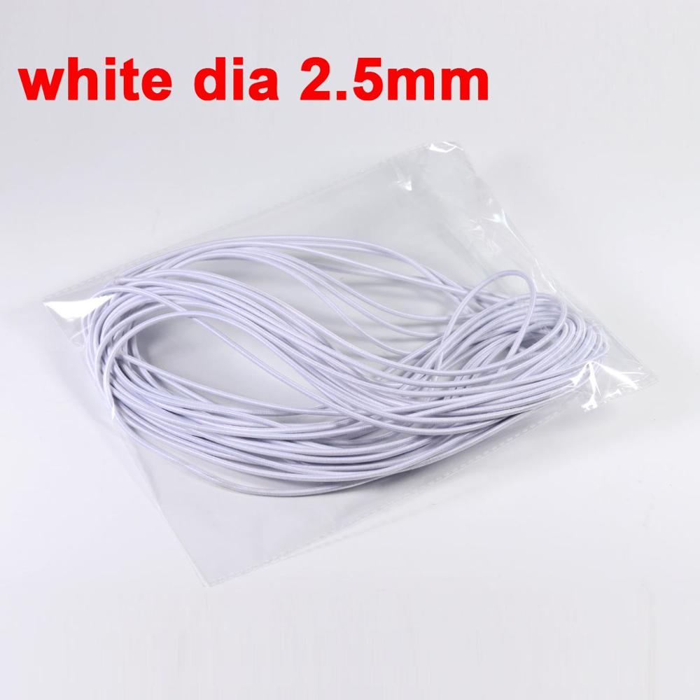 5/10/15m 1-3mm Latex Polyester Mouth Mask Round Elastic Band Mask Rope Rubber Band String Mask Ear Cord for DIY Mask: white dia 2.5mm / length 5m