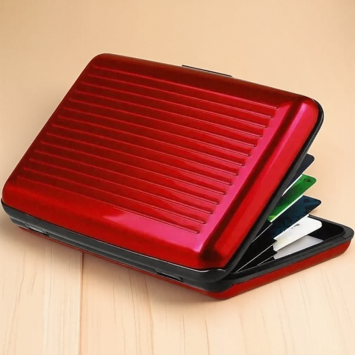 Tarjetero de aluminio con bloqueo RFID para hombre, billetera de Metal antiescaneo, funda rígida delgada, Protector de tarjetas para hombre,: Rojo