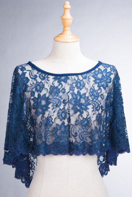 été dentelle mariée mariage boléro mariée opéra soirée fête de bal Costume Capes bleu Royal rouge vestes foulard de tête pour femme: Navy Blue