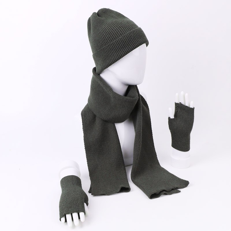 Kvinner vinter kanin hairr hansker skjerf lue tredelt sett kvinnelig strikk utendørs varm hatt caps skullies beanies sett: D