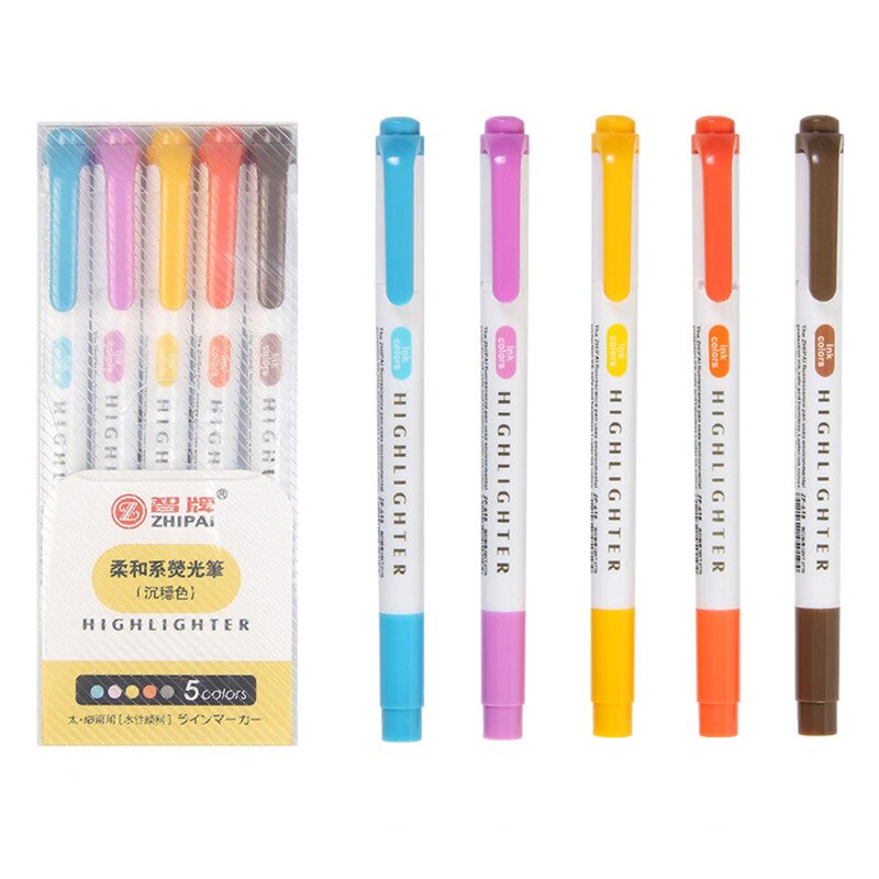 5 Pcs/Set Highlighter Pen School Supplies Dual Head Fluorescent Art Markers Brand Book Reading Mark Pen For Student Stationery: B