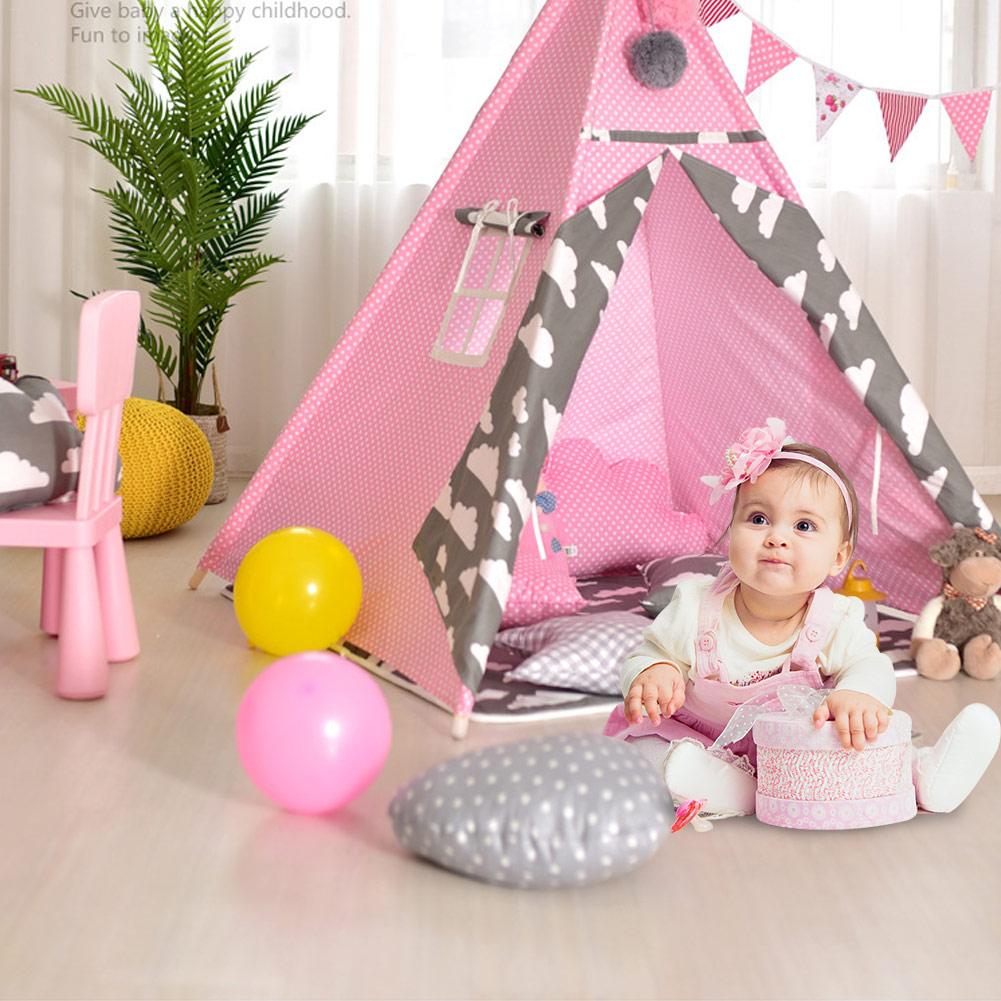 Leinwand Tipi Zelt freundlicher Tipi Tipi mit Grau Pom Poms Indische Spielen Zelt Haus freundlicher Tipi T Pee Zelt KEINE matt