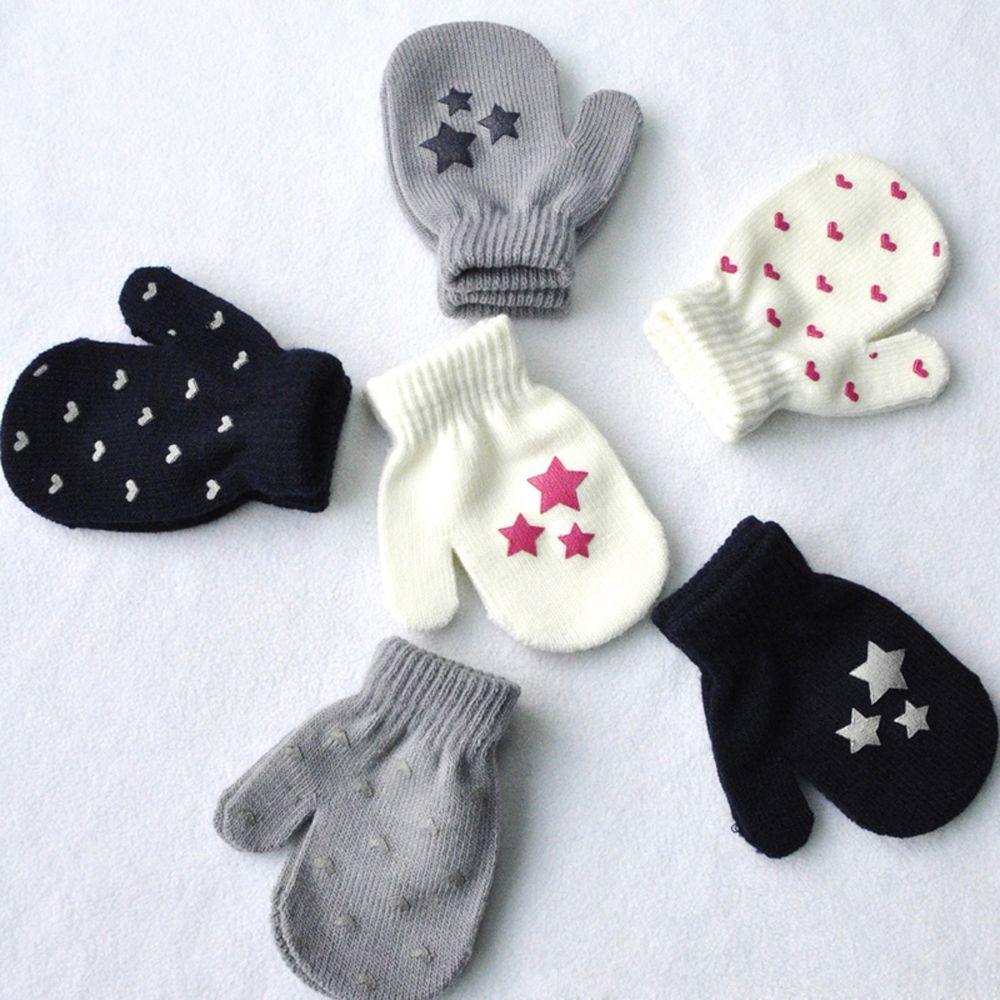 Los niños Punto Corazón estrella patrón mitones suave, de punto cálido guantes niños dedo completa guantes de invierno