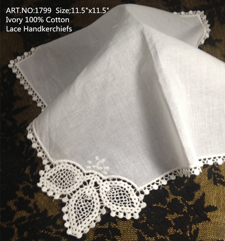 Set of 12 Ladies Handkerchiefs White Cotton Lace Weddding Bridal Handkerchief For Mother of Bride weddings 12 x 12