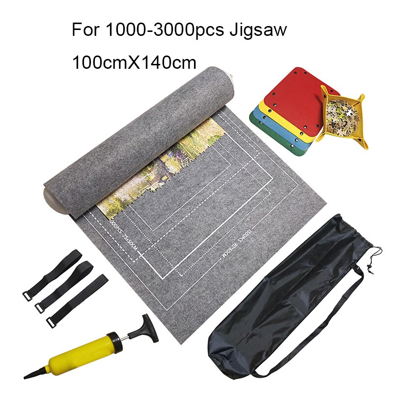 Ready Stock Jigsaw blanket Puzzles Mat Felt Mat Puzzles Blanket with Accessories Puzzles Storage: gray 3000pcs set