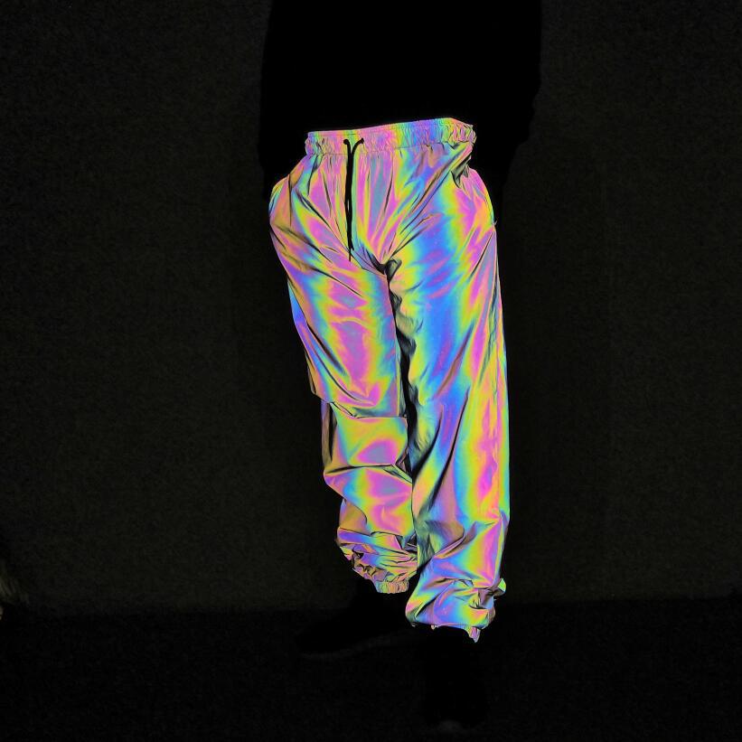 Menn høst vinter syv farget natt refleks bukser gate danse jogger bukser unisex par hofte hopp punk bukser