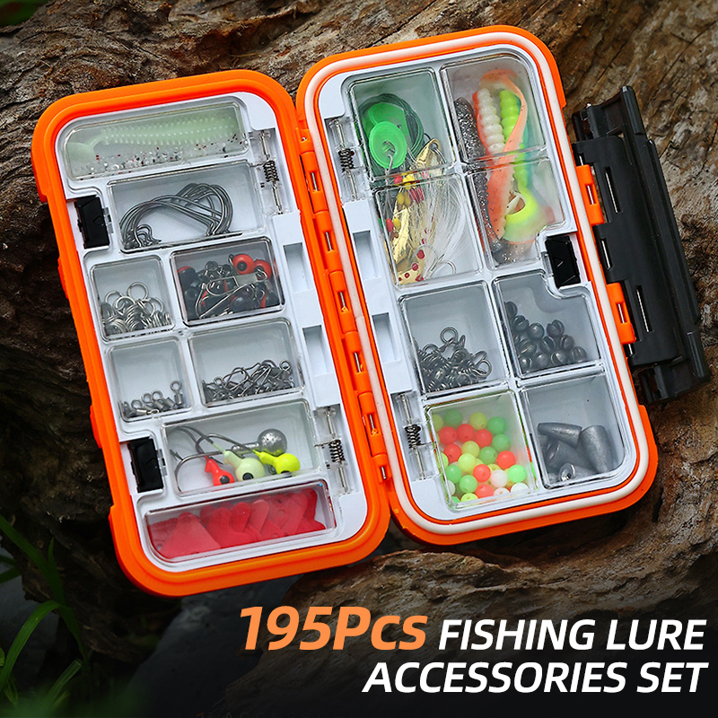 195pcs Fishing Accessories Kit with Fishing Hooks Weights Sinker Connector Swivels Lure Tools Accessories Set with Tackle Box