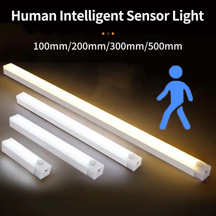 Luz LED para armario con Sensor de movimiento, luz nocturna LED recargable inalámbrica, portátil, para cocina, armario, escalera, retroiluminación