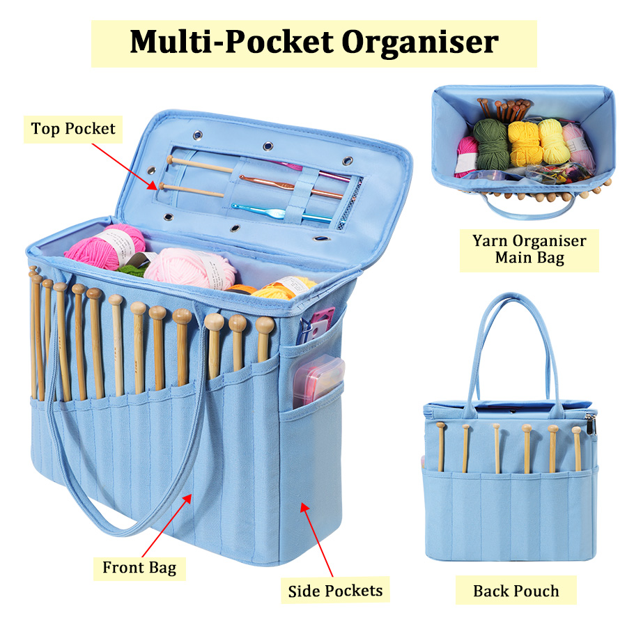 Sac de rangement pour fil à tricoter, fourre-tout, sac de rangement pour laine, crochets, aiguilles à tricoter, sac de rangement pour outils de couture, organisateur ménager de bricolage