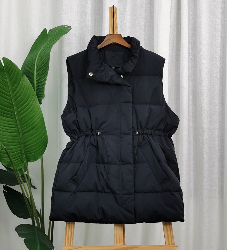 Winter donsvest dik warm wit eendendonsjack opstaande kraag vest damesjas sneeuwkleding