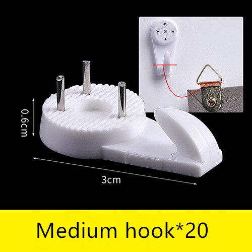 20pcs Multi Function White Plastic Invisible Wall Mount Photo Picture Frame Clock Mirror Nail Hook Hanger Seamless Nail: Medium 20