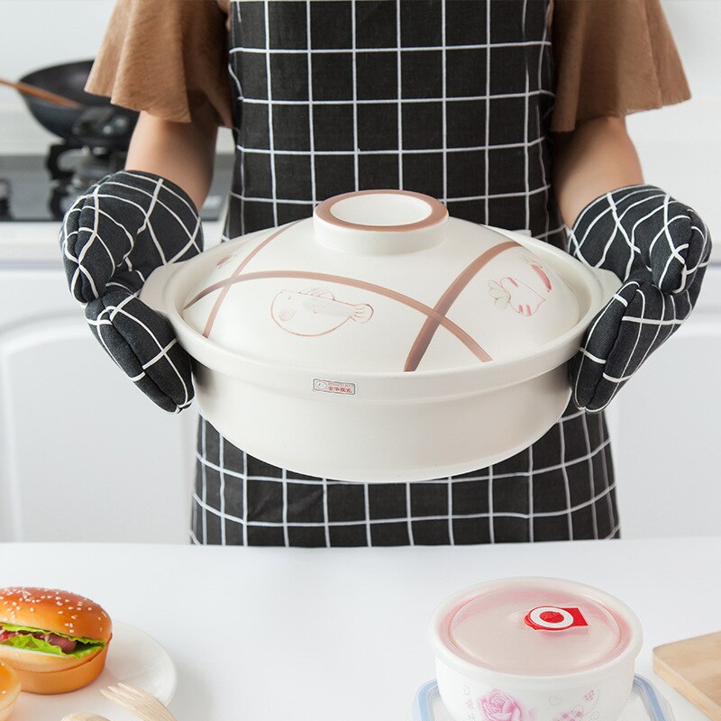 Cute Oven Mitts Heat Resistant Microwave Oven Glove Cotton Linen Baking BBQ Potholders Non-slip Oven Mitts Kitchen Cooking Tools