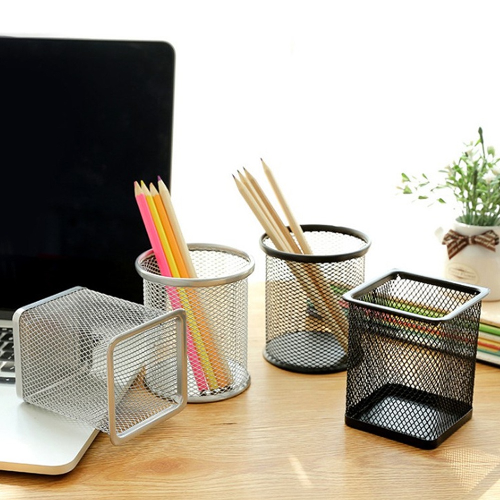 Pen Holder Brush Pot Container Pencil Storage Box Iron Wire Basket Home Office Stationery Storage Desktop Organizer