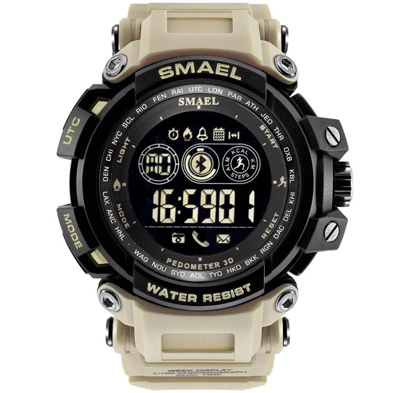 Smael Higth Men Digital Wristwatches Led Display Smael Watch Clock Sport Watches Blutooth Smart 8018 Wtaerproof: khaki
