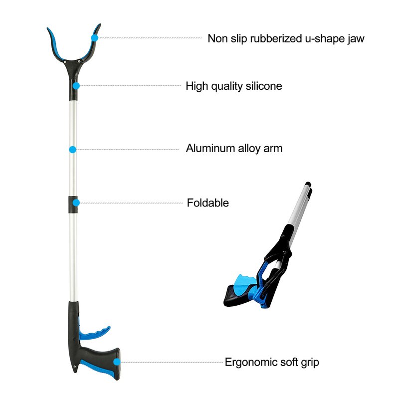 Pinza plegable para recoger basura, herramienta de agarre de brazo largo para ayudar a doblar, ahorrar pinzas, recoger basura,