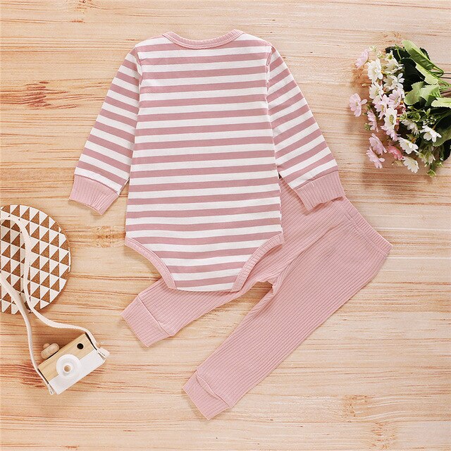 Newborn Baby Girls Boys Tie-Dye Outfit Set Long Sleeve Striped Romper Top + Pants 2Pcs Clothes Suit