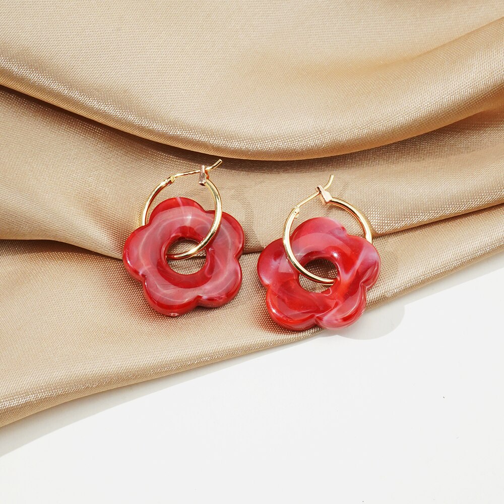ES 2022 pendientes colgantes de resina de flores acrílicas coloridas círculo hueco para mujeres niñas joyería minimalistas pendientes colgantes