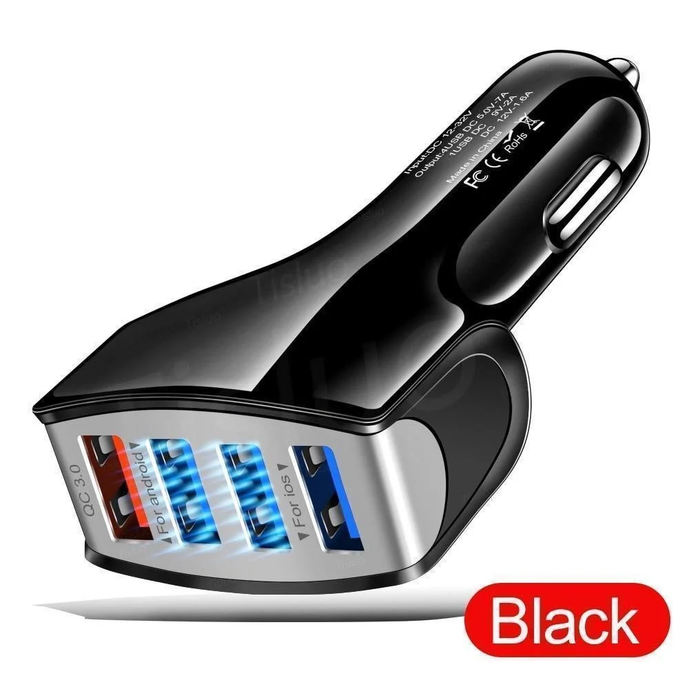 Chargeur de voiture Quick Charge 3.0, 4 Ports, Charge rapide, chargeur de téléphone de voiture, accessoires automobiles: Or