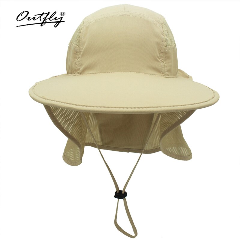 Outfly bredbredt solhat til mænd og kvinder om sommeren polyester hurtigtørrende hat bjergfiskeri spand hatte med nakkebeskyttelse