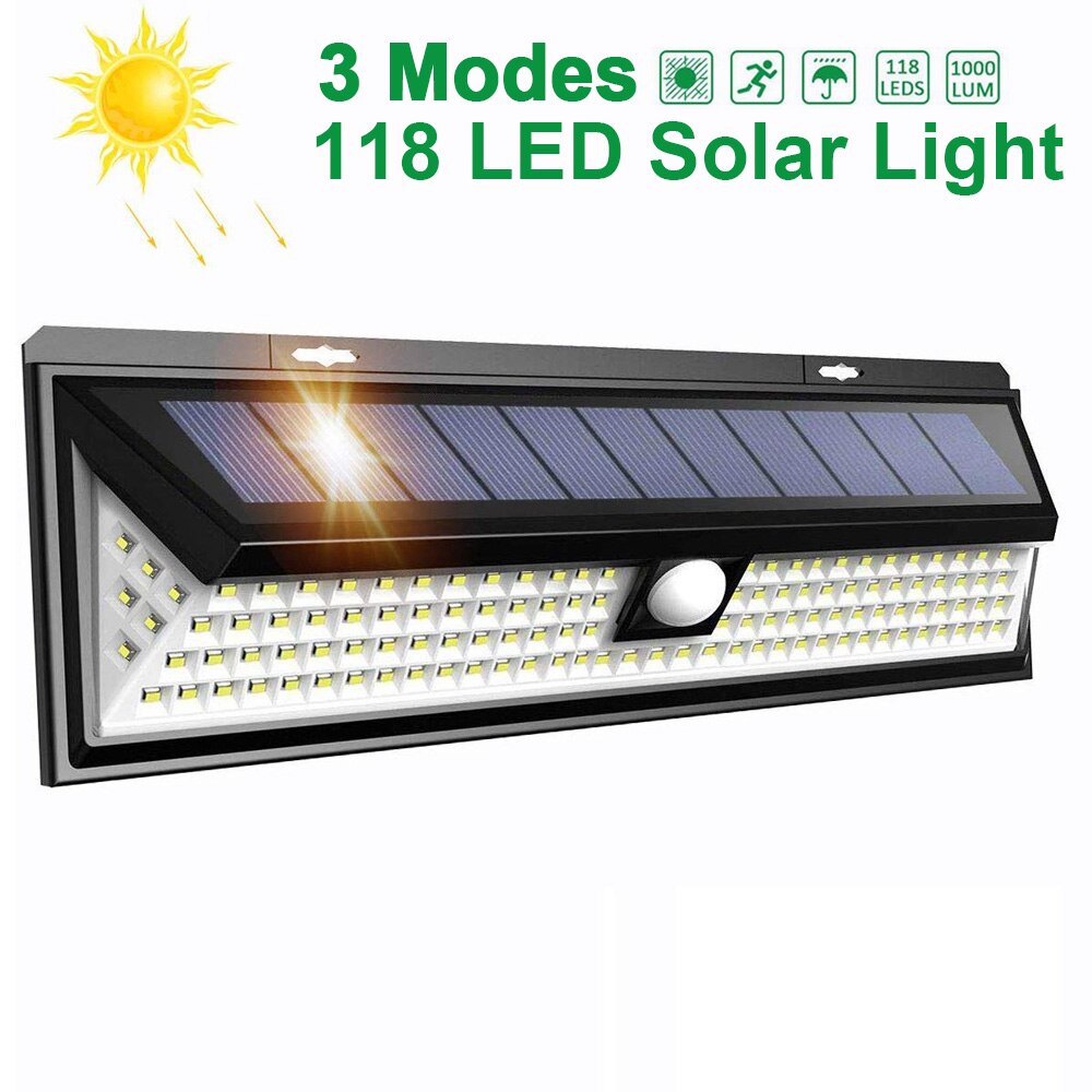 118/180 Led Solar Light Solar Lamp Met Pir Motion Sensor 3 Modus Waterdichte Outdoor Wandlamp Voor Tuin Yard Pathway decoratie
