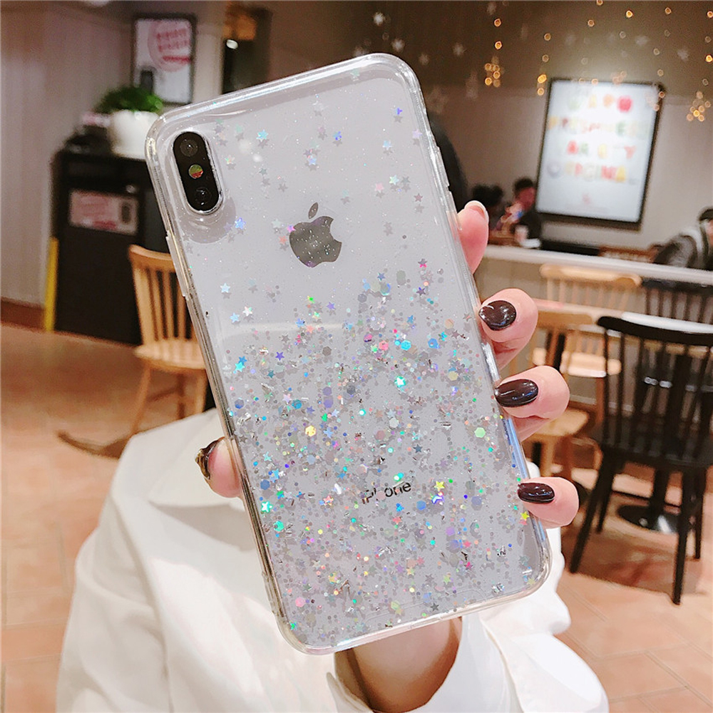 Étui à paillettes scintillantes pour iPhone 8 7 Plus 6 6S, étui Transparent Shine Star pour iphone X XR XS MAX 10, housse en TPU souple: CANVAS / WHITE