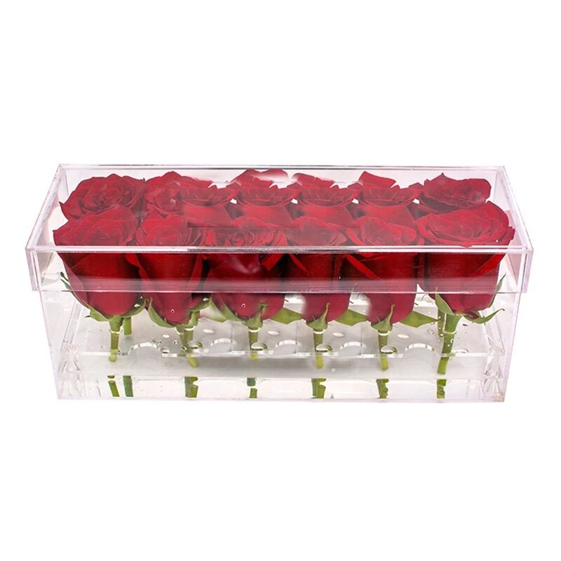 Acrylic Rose Flower Box Makeup Organizer Artificial Flower Bouquet Valentine's Day Wedding Decor Box: 12 Holes Box