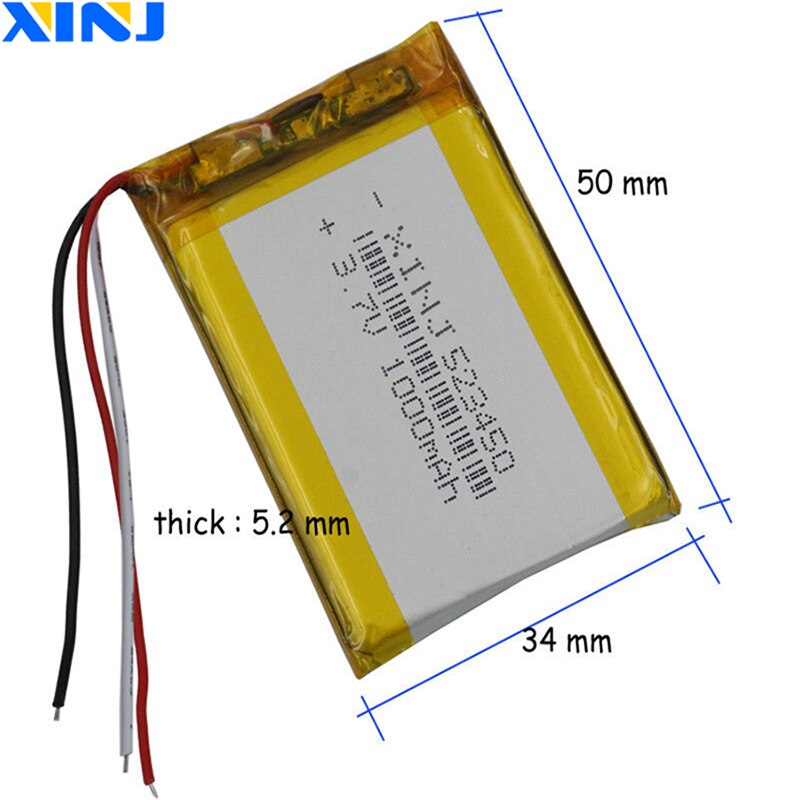 XINJ – thermistance à 3 fils polymère li-po, batterie au Lithium 3.7, 1000 V, 523450 mAh, pour appareil photo, E-Book, PDA, MID ipod, Bluetooth, DVD