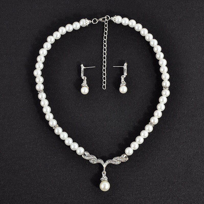 Rhinestone Simulated Pearl Jewelry Set For Women Pendant Necklace&earrings Hign Jewelry