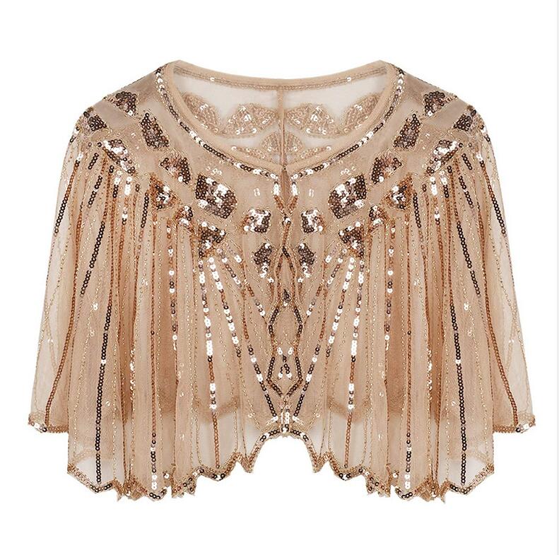 Janevini sort guld brude sjal wrap bolero kvinder short cape sequined sparking wedding jacket shrug chaqueta de la boda: Champagne