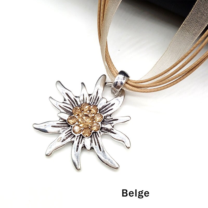 Collar con colgante Edelweiss de flor Vintage austriaco para mujer, disfraz tradicional de Dirndl de Oktoberfest, joyería alemana al por mayor
