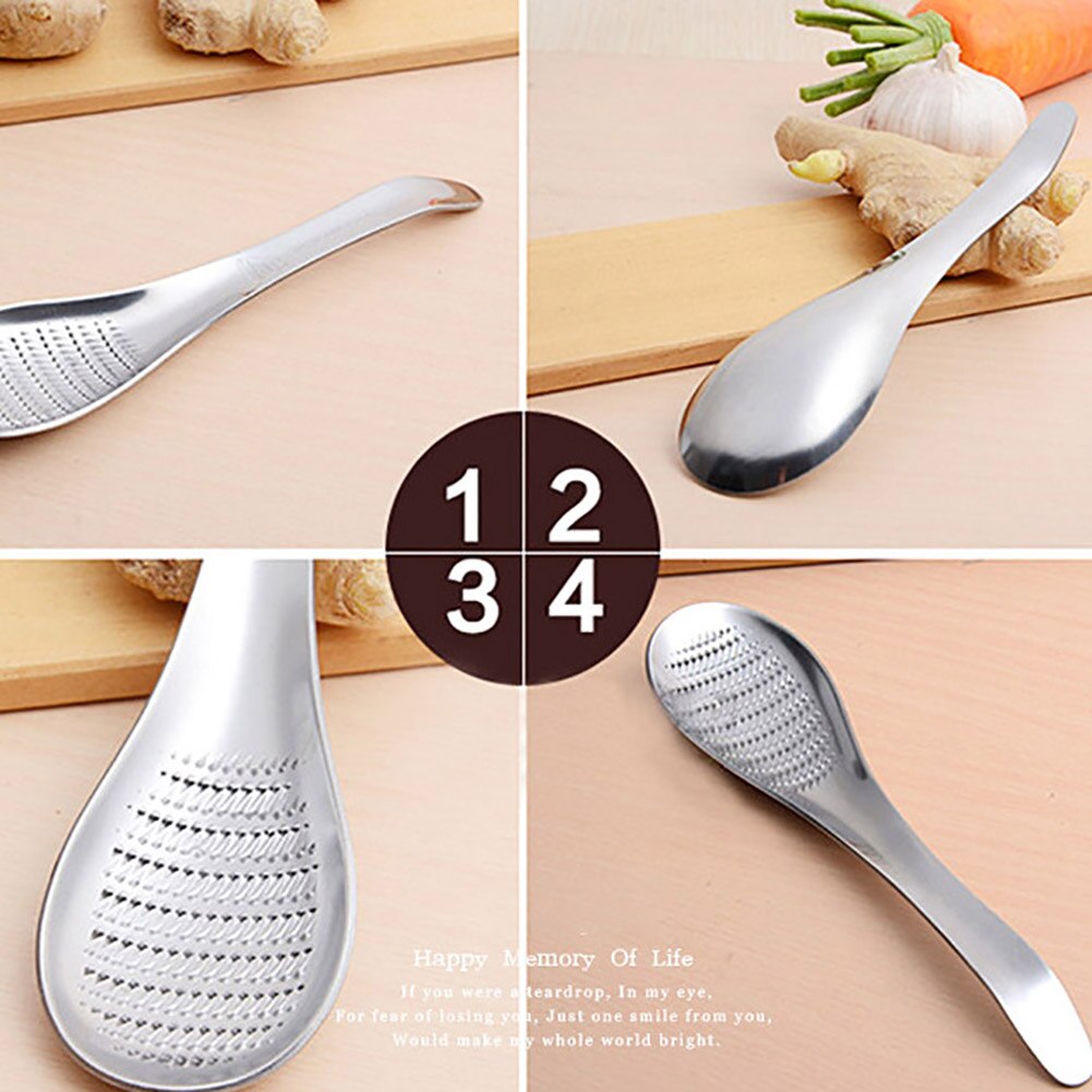 Household Portable Stainless Steel Ginger Grater Garlic Lemon Grinding Spoon