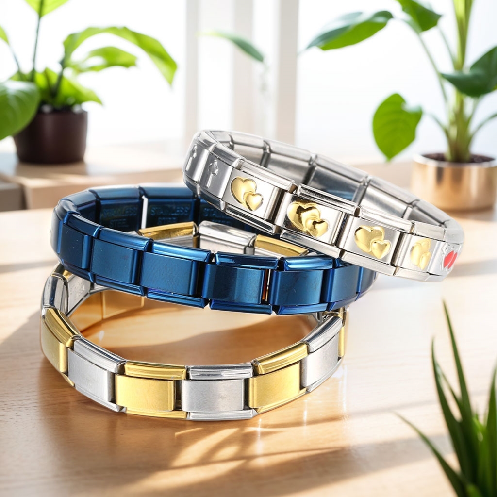 Pulseira italiana de aço inoxidável para as mulheres, pulseira cor do ouro, joia modular diy, presente da moda, por atacado, Dropshipping