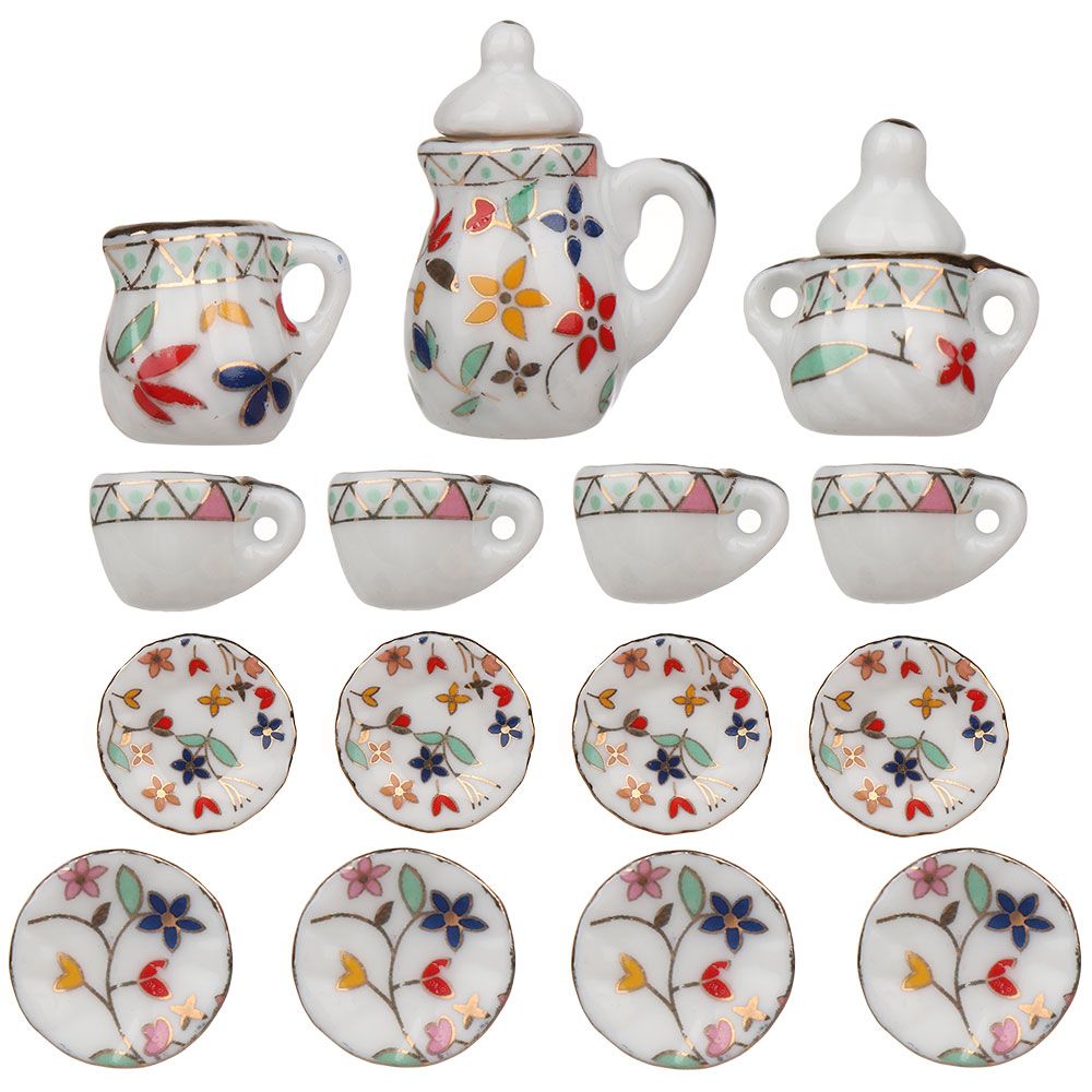 15Pcs 1:12 Miniatuur Porselein Thee Cup Set Sits Bloem Servies Keuken Poppenhuis Meubels Speelgoed Voor Kinderen Theepot Diy Speelgoed: style 2