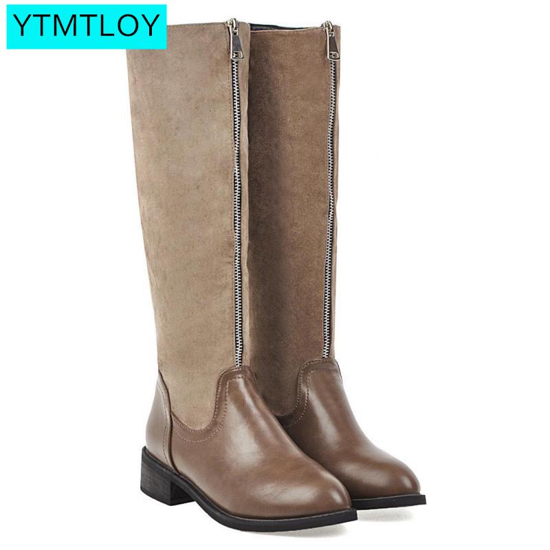 Oberschenkel hohe Stiefel braun Frauen Jahrgang leder Platz Ferse Reißverschluss knie höer Stiefel Halten Warme Runde Kappe Schuhe Britischen Stil calzad