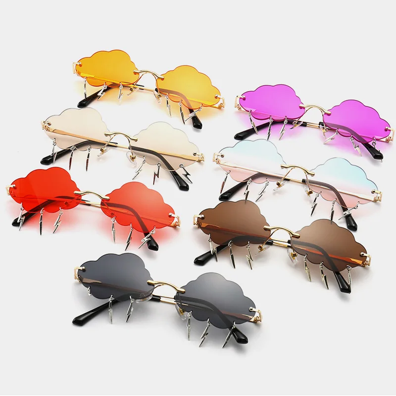Mode Randloze Wolkvormige Zonnebril met Bliksem Hanger Y2K Dames Luxe Zonnebril Shades UV400 SG28