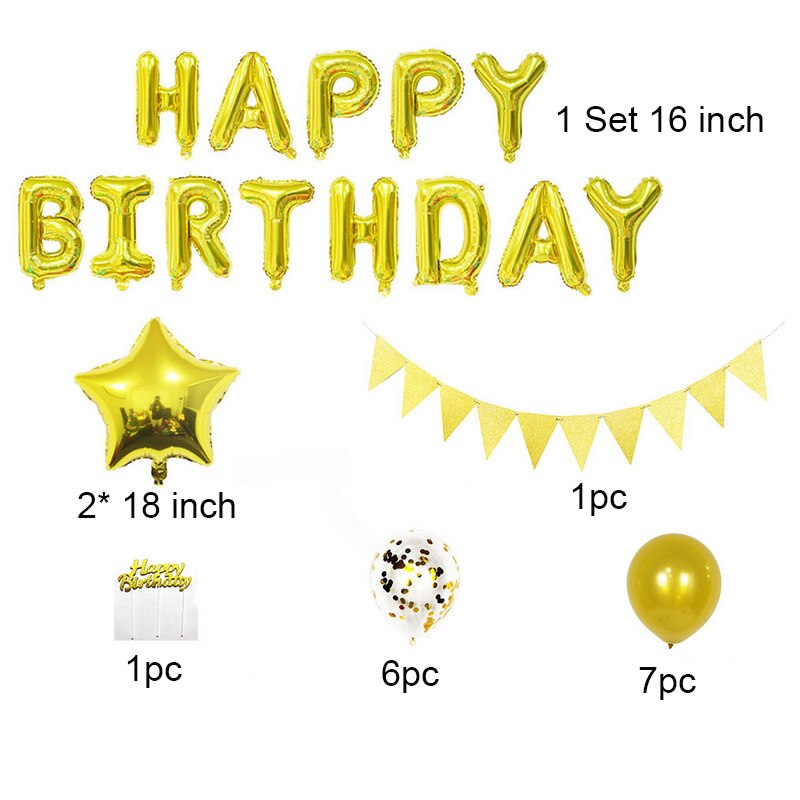 1Set Foil Letter Happy Birthday Banner Pennant Bunting Confetti Round Balloons For Adult Kids Birthday Party Decoration Supplies