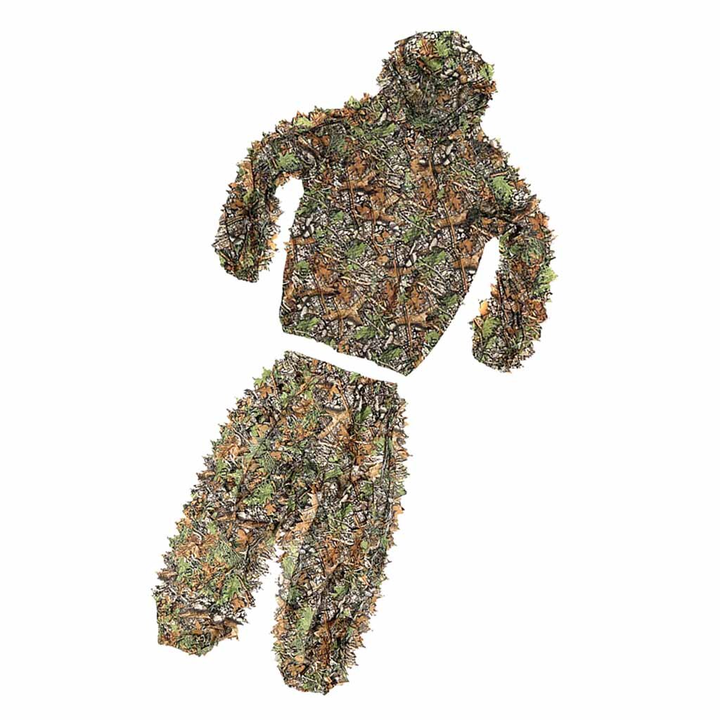 Camo Ghillie Suit, 3D Leaf Camouflage Clothing, Lightweight Suits - Woodland Forest Field Jungle Grass Training - Breathable