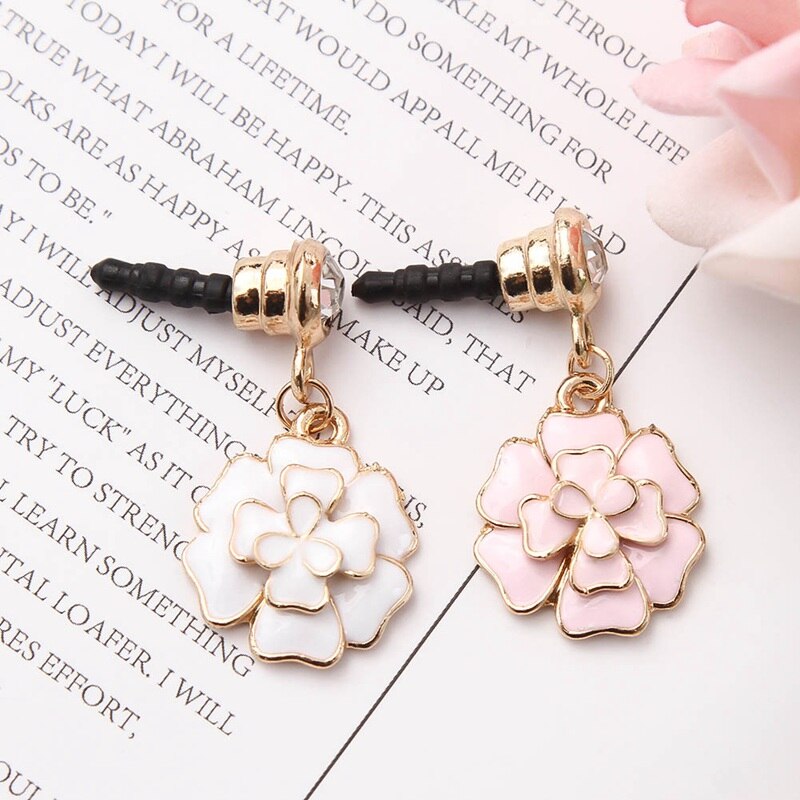 Auriculares a prueba de polvo de 3,5mm para iPhone, auriculares con flores de diamantes de imitación, enchufe antipolvo, accesorios para todos los teléfonos móviles