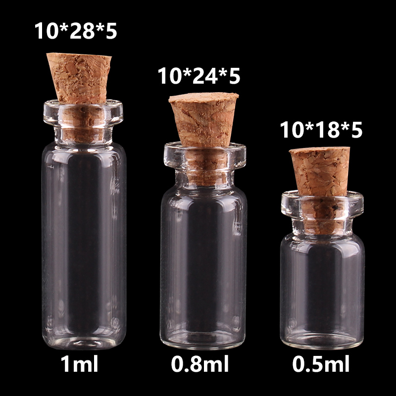 0.5Ml 0.8Ml 1Ml Mini Glazen Flessen Met Kurk Lege Spice Flessen Potten Ambachten Flesjes 300 stuks