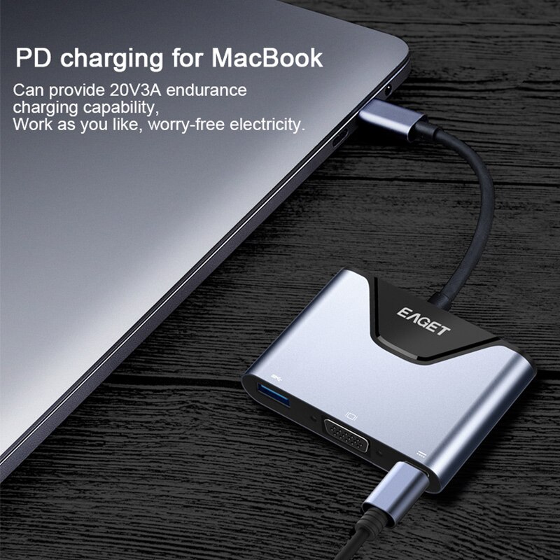 Eaget  ch06 -monitoimimuunnin, vga-liitäntä tv-projektorin näyttö, usb 3.0 -liitäntä u-levyhiiri, c-tyypin lataus macbook
