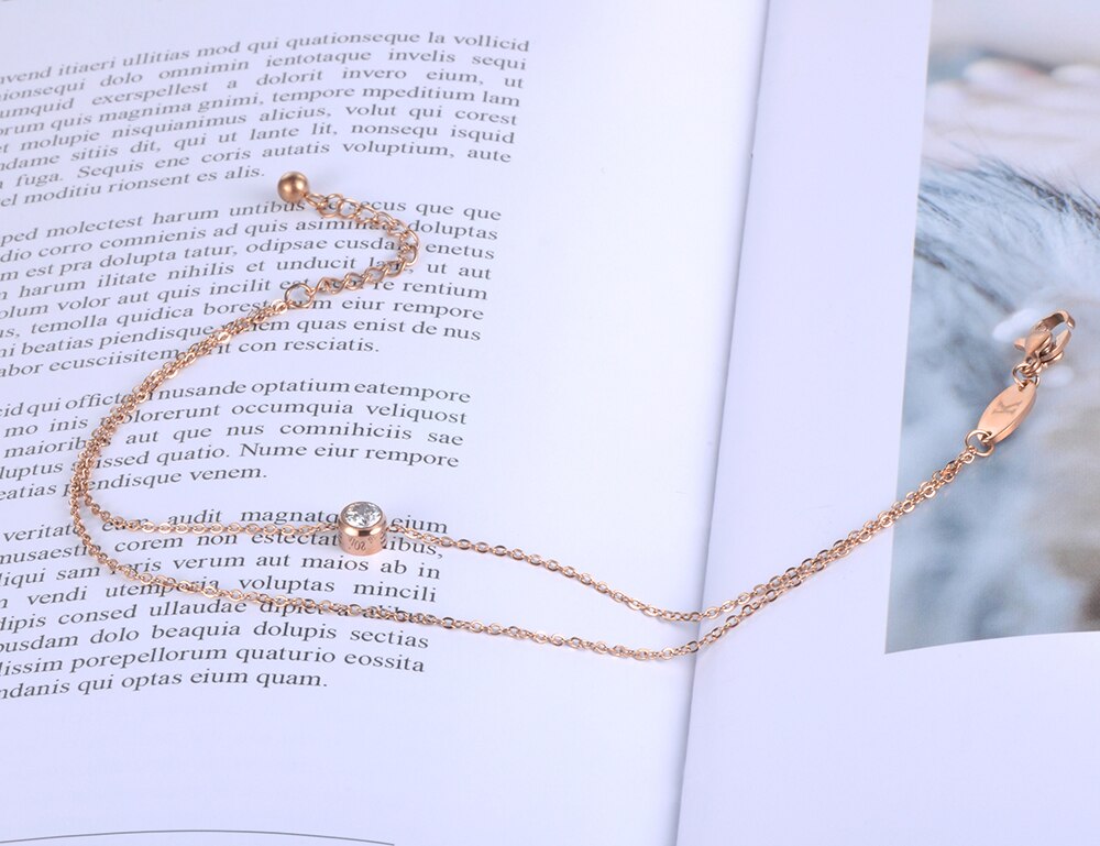 Lokaer bohemia rustfrit stål dobbeltlag armbånd rose guldfarve smykker enkelt cz krystal enkel bedst  b18178