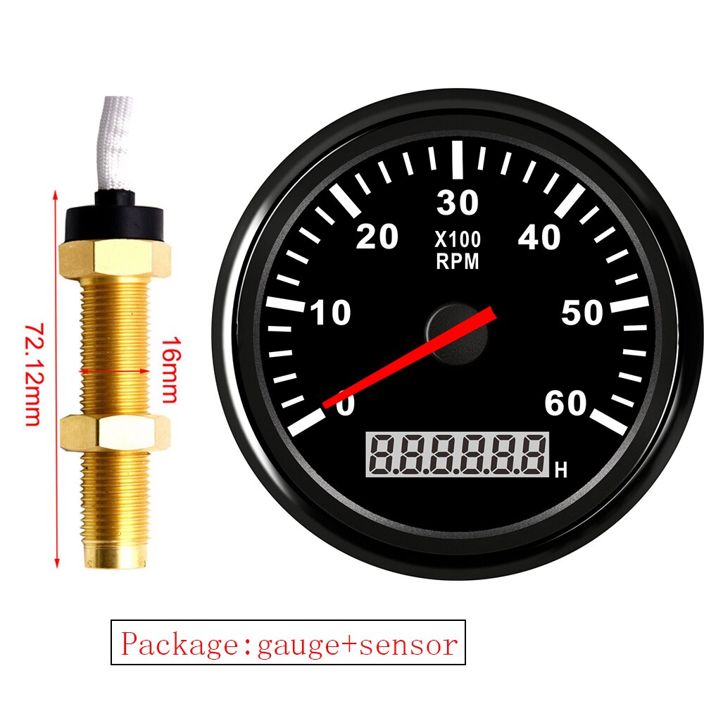 85MM Gauge with Tacho Sensor M16 for Gasoline Diesel Engine Tachometer 3KRPM 4KRPM 6KRPM 8KRPM With Hourmeter Red Backlight: 6KRPM BB M16