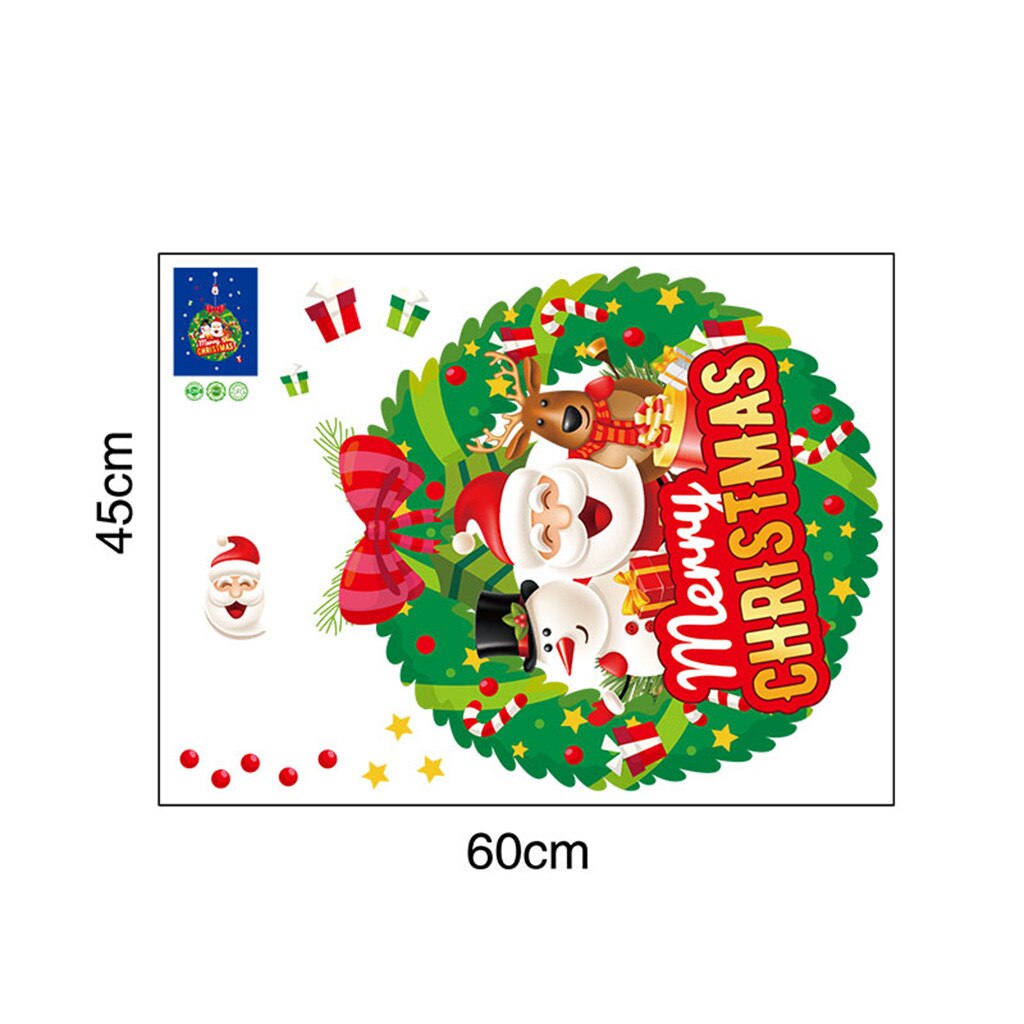 Cartoon Christmas Stickers for Window Showcase Removable Santa Clause Snowman Home Decor Decal Adhesive Year Mural #25